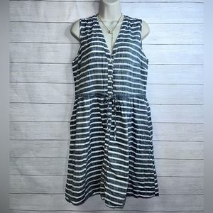 Gap Linen Cotton Striped Button Down Dress Side Pockets Tie Front V Neck Size 6